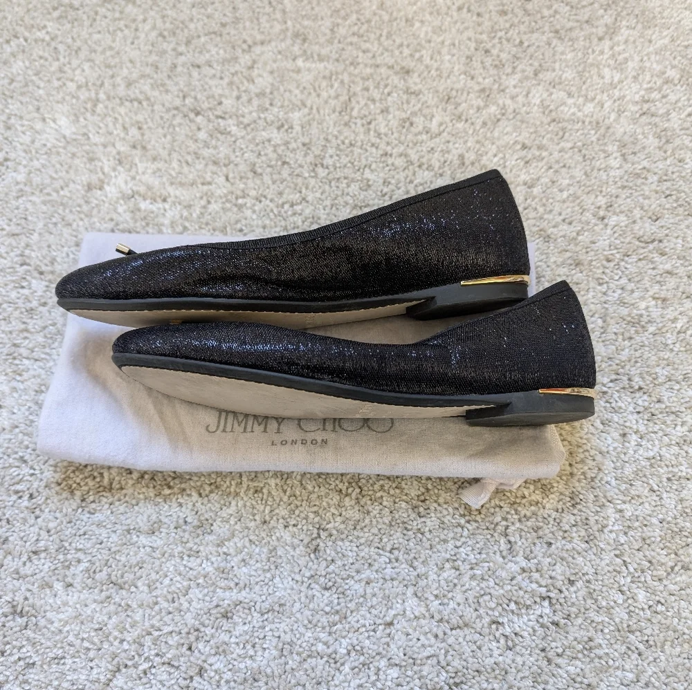 Jimmy Choo Jennie Glitter Black Flats Size 36.5 EUC - Picture 4 of 5